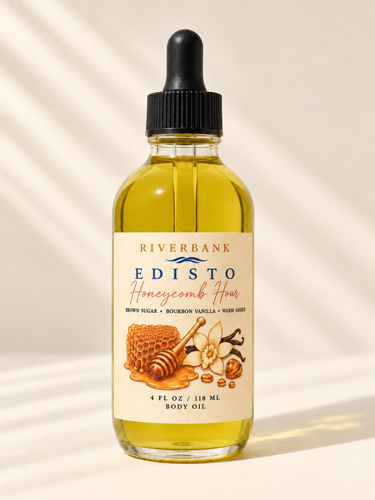EDISTO Honeycomb Hour body oil in clear glass with black dropper